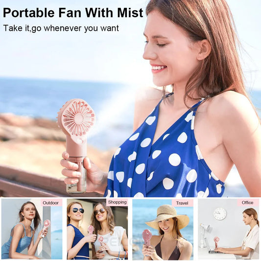 Portable Humidifier Fan Mini Handheld Mist Fan Portable USB Rechargeable Handheld Fan with Humidifier Mini Water Spray Hand Fan