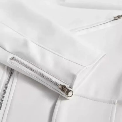 White Leather Jacket Men Fashion Solid Long Sleeve Turn-down Collar Mens Coat