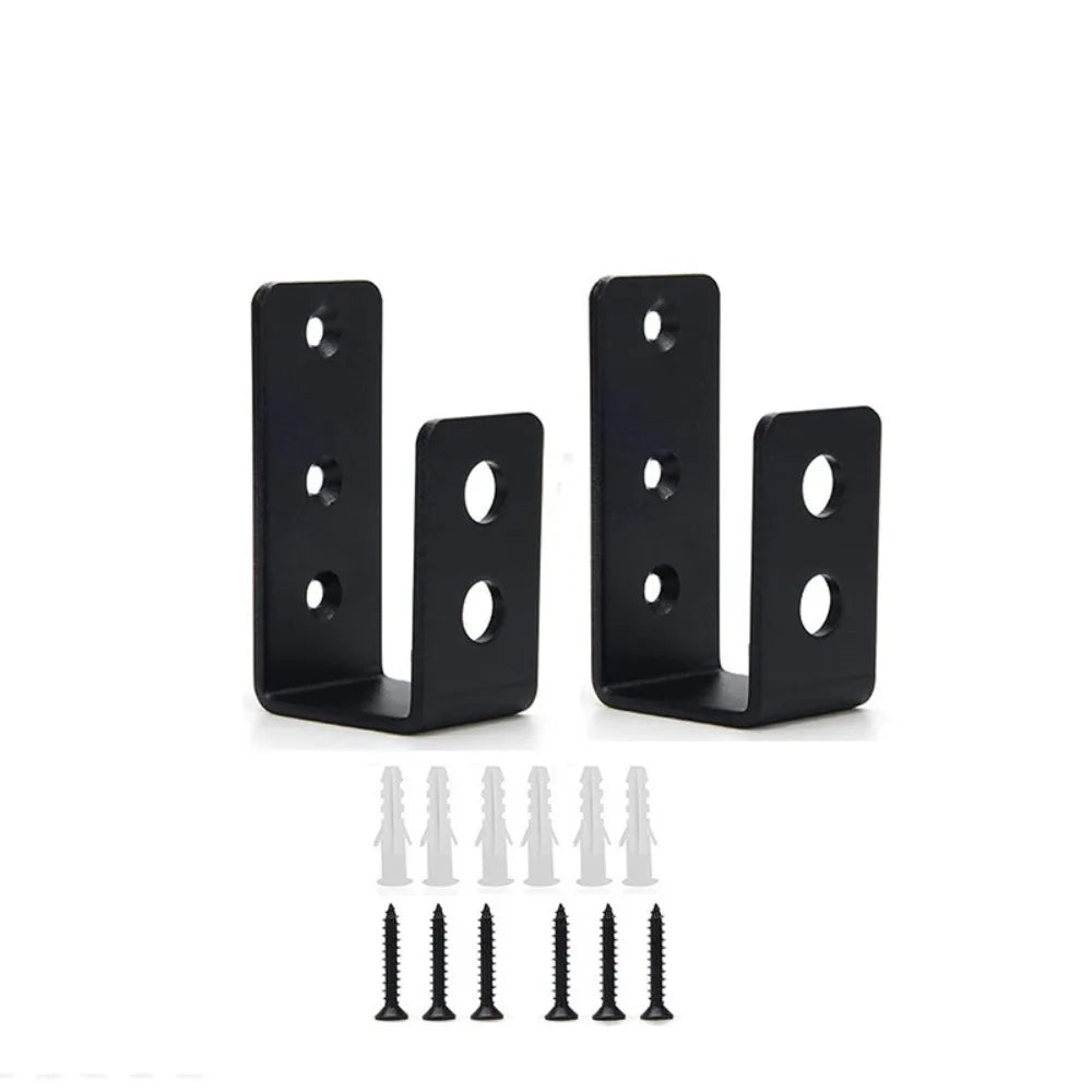 2 Pcs Metal Open Rod Support U-bracket Anti-slip Detachable Door Safety Barricade Support Door Barrier Protection Black