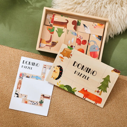 The Baby Montessori Domino Puzzle Toy Features Cartoon Patterned Dominoes With Smooth Edges That Are Super Fun For Babies