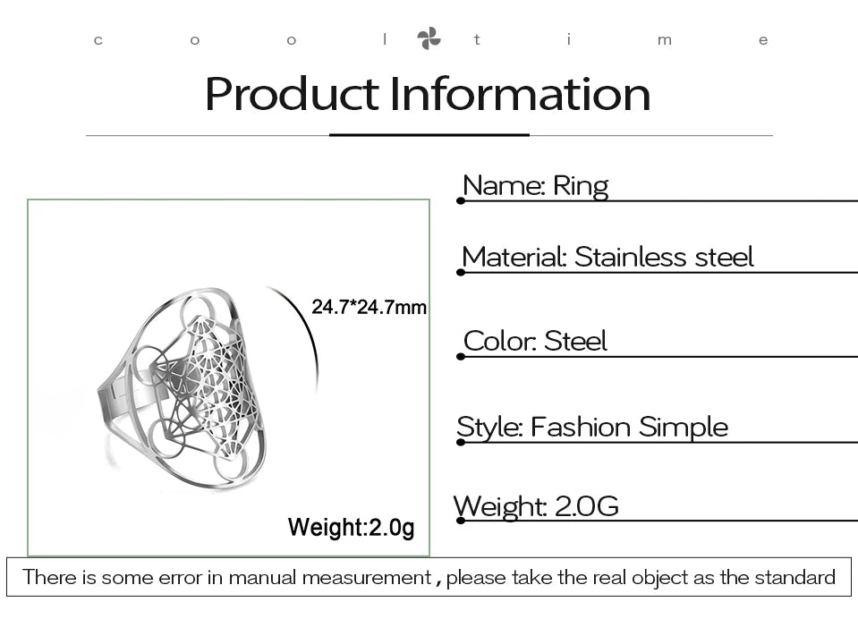 Cooltime Archangel Metatron Rings Cube Stainless Steel for Women Men Salomon Jewelry Secret Geometry Finger Accessories Amulet
