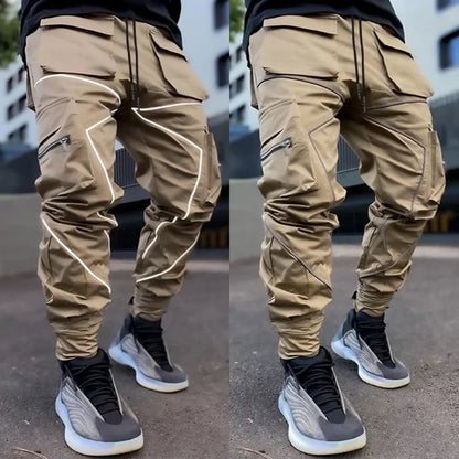 New 2025 Men‘s Casual Cargo Pants Loose Fashion Striped Multi Pocket Sports Fitness Hip Hop Jogger Trousers Male Cargo Pants