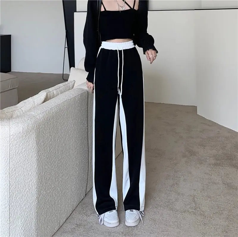 Wide Leg Palazzo Trousers for Women Black White Patchwork Baggy Summer Women's Straight Pants 2024 Korean Style Fashion Loose