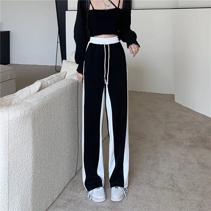 Wide Leg Palazzo Trousers for Women Black White Patchwork Baggy Summer Women's Straight Pants 2024 Korean Style Fashion Loose