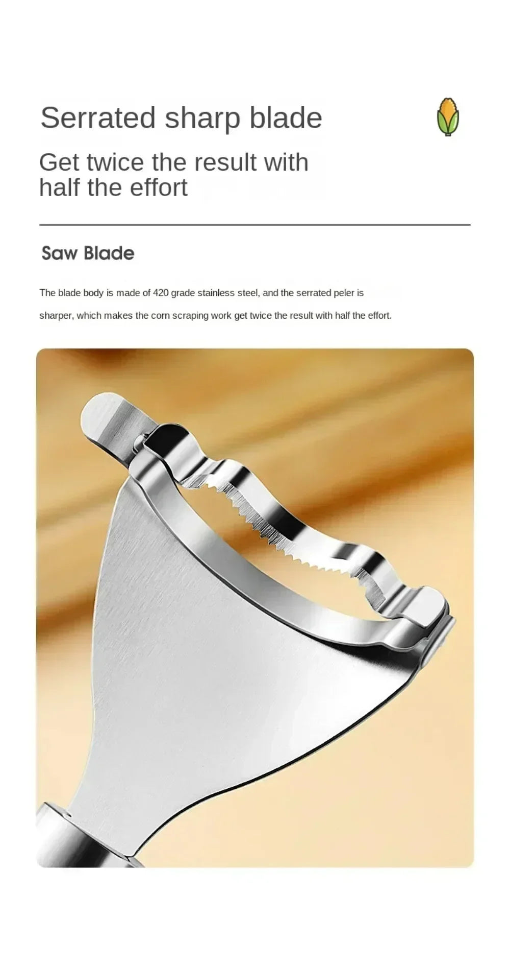 Stainless Steel Corn Planer with Ergonomic Handle – Effortlessly Peel & Separate Corn Husks for Fresh Fruit/Vegetable Prep