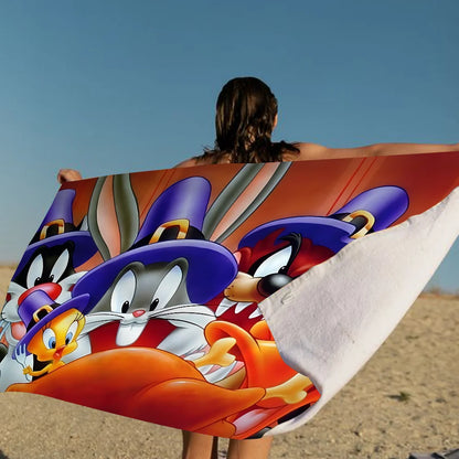 L-Looney-Tunes Beach Towel Cartoon Cute Summer Kids Large Bath Pool Beach Towel Microfiber Absorbent For Swimming Travel