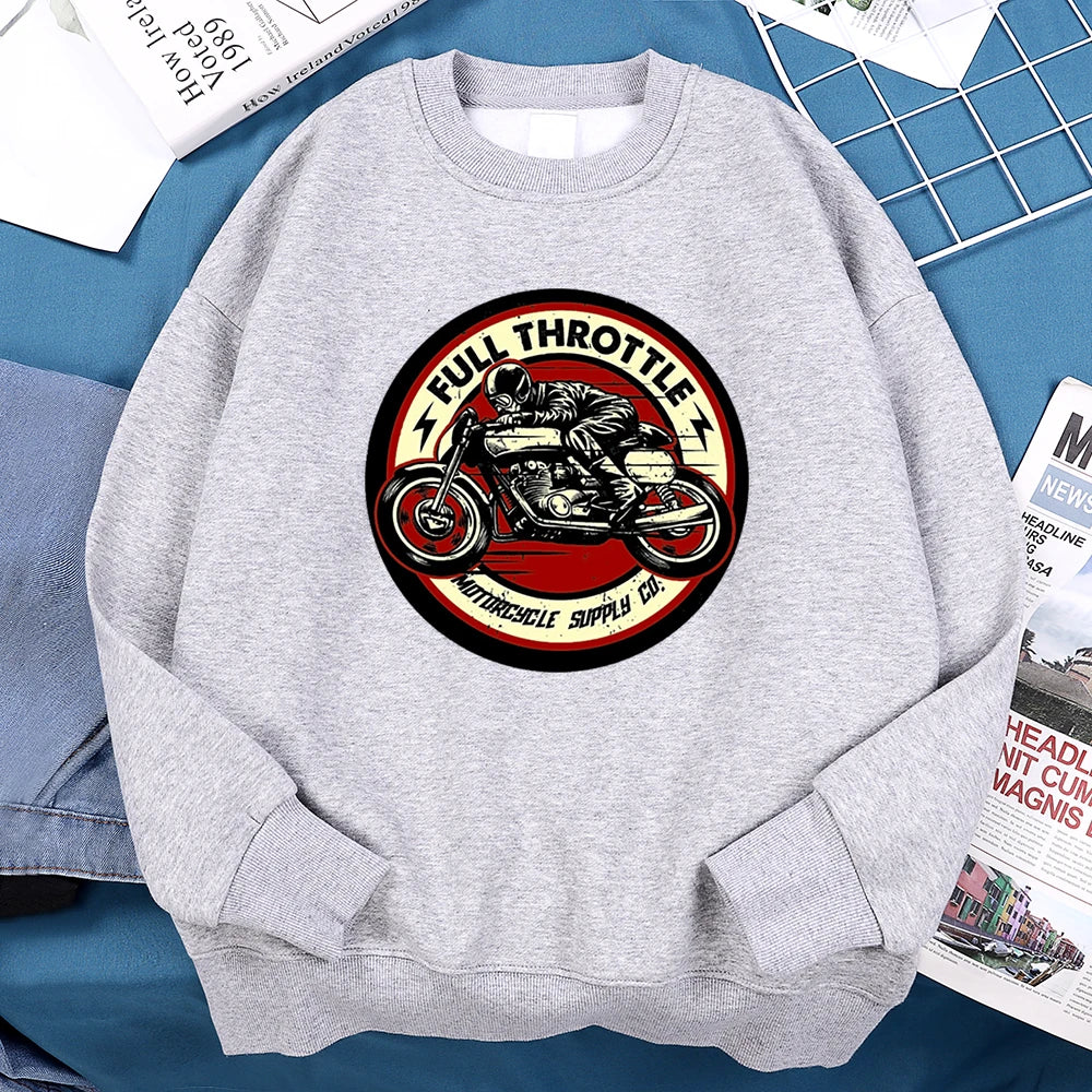 Full Throttle Motorcycle Competition Mens Clothes Casual Loose Hoodies Autumn Sweatshirt Crewneck Fleece Hoodie Fleece Pullover