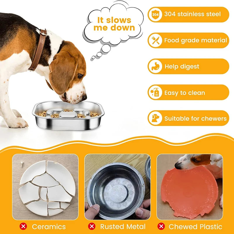 Dog Slow Feeder Bowls 304 Stainless Steel Dog Slow Feeder Bowl Available on Both Sides Slow Feeding Feeder Pets Cats Dog Bowls