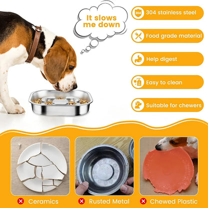 Dog Slow Feeder Bowls 304 Stainless Steel Dog Slow Feeder Bowl Available on Both Sides Slow Feeding Feeder Pets Cats Dog Bowls