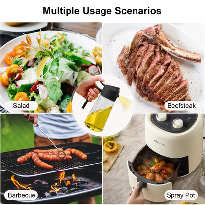 1-2PCS 2in1 Olive Oil Dispenser Bottle 500ml Plastic Oil Sprayer Cooking Oil Spray Tank BBQ Baking Picnic Kitchen Tools for Home