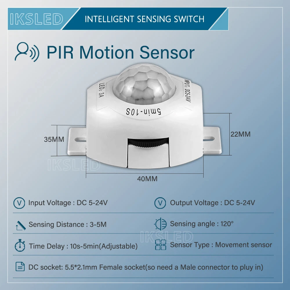 Smart Motion Sensor Light Switch Adjustable Timer, Automatic Movement Detector PIR Infrared Human Controller LED Strip Light