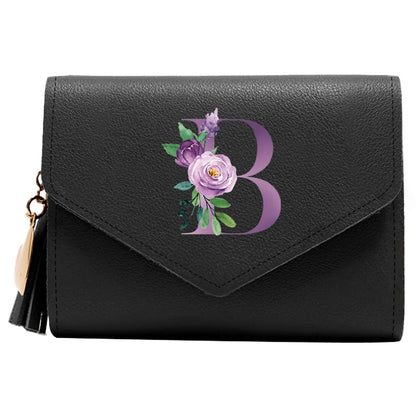 Wallet Women Rfid Blocking Small Compact Luxury Leather Pocket Wallet Ladies Mini Purse with ID Window Purple Letter Pattern