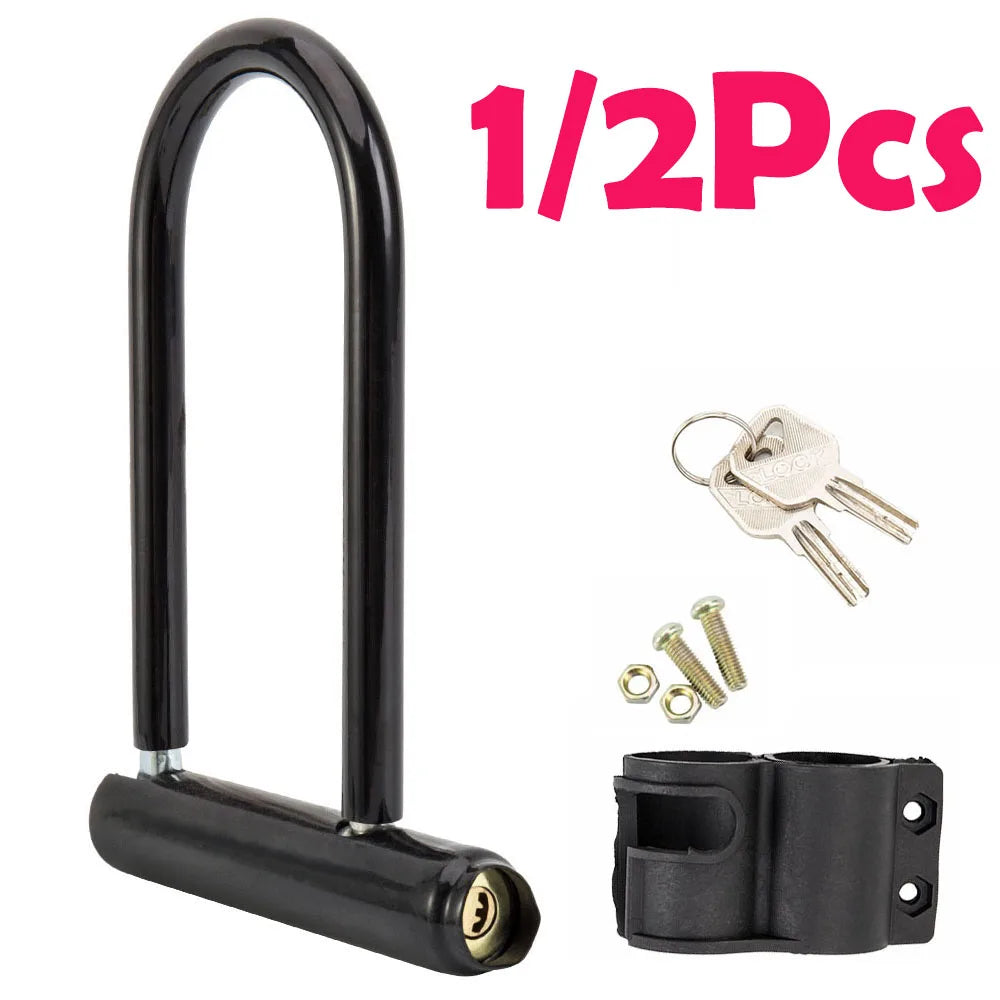 1/2 Set Bicycle U Lock Portables Mini Bike Wheel Lock With Key Anti-theft Safety Motorcycle Scooter Cycling Bicycle Accessories