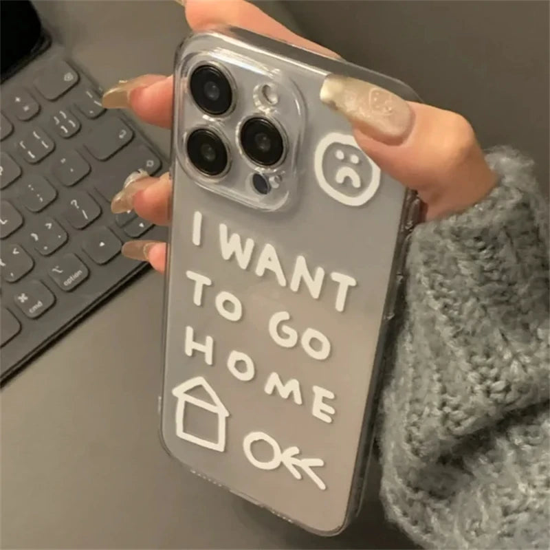 Ins Korean Cute Simple Graffiti Phone Case for iPhone 16 15 14 13 12 11 Pro Max X Xs Max XR 8 7 Plus Soft Clear Cover Fundas