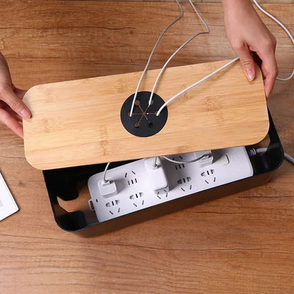 Cable Storage Box Power Strip Case Wooden Power Line Wire Management Organizer Anti-Dust Charger Socket Network Line Storage Bi