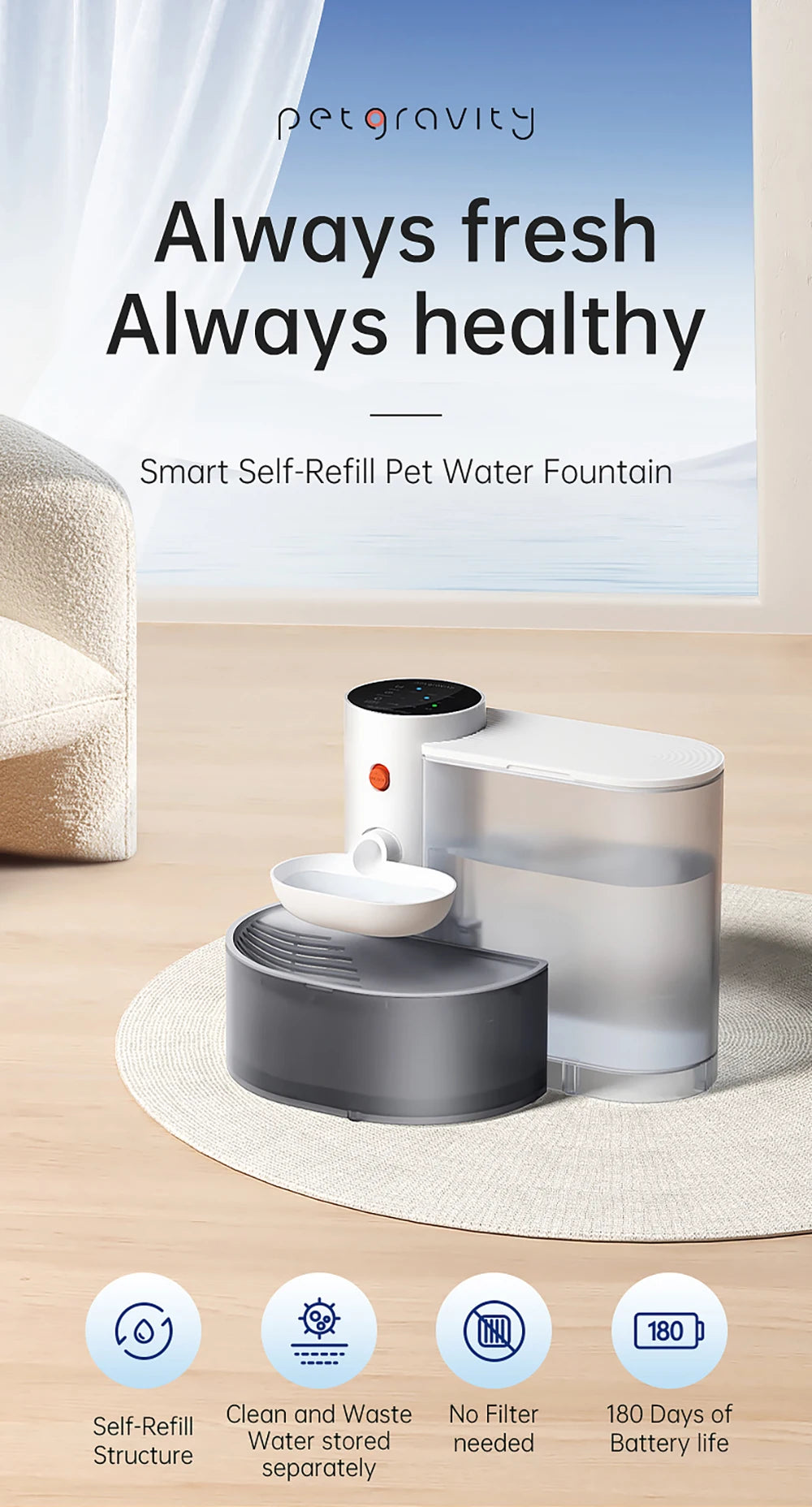 3L Pouring Cat Water Dispenser Flowing Water Charging Automatic Water Feeder Smart Pet Water Dispenser Can Set Amount of Water