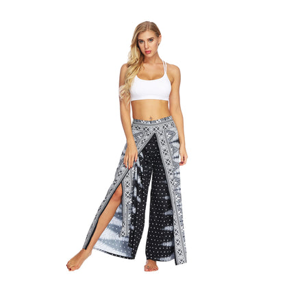 Boho Pants Wide Leg Palazzo Pants with Slits for Women Flowy Hippie Dance Pants,Bohemian Gypsy Yoga Pants