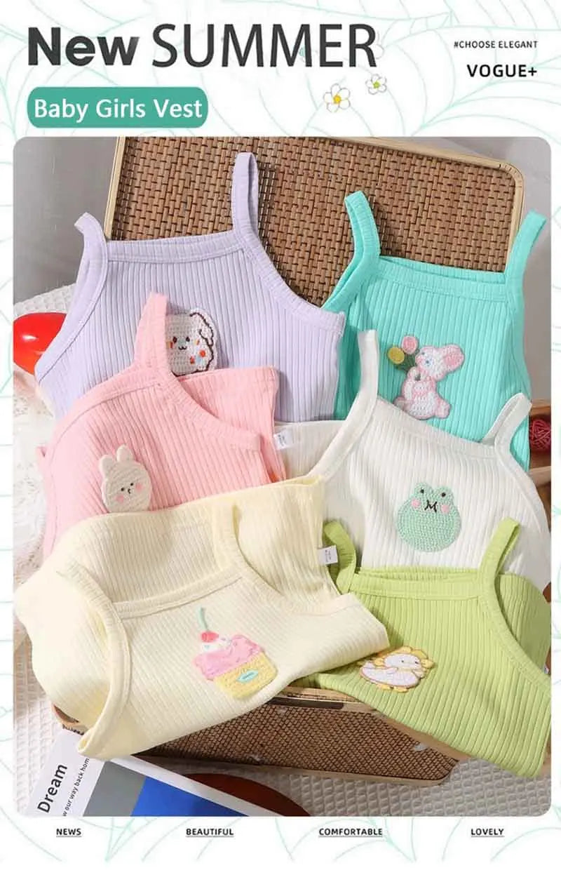 Baby Girls T-shirts for Kids Summer Sleeveless Knitted Tops Vest Outfits Girls Cute Halter Tops Tees Children Clothing 1-12 Year