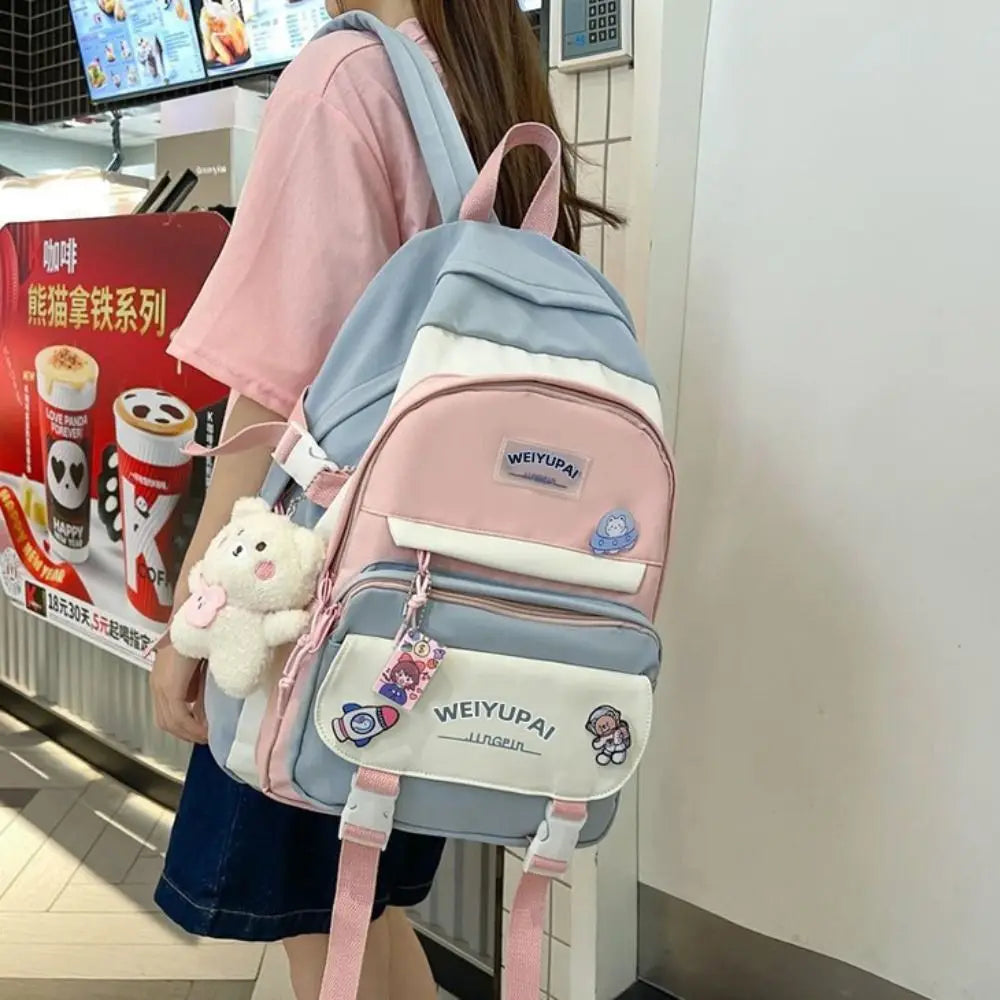 Portable Ins Students School Bags Large Capacity Bear High School Backpacks Multi Pockets Cartoon Teenage Shoulder Bags Girl