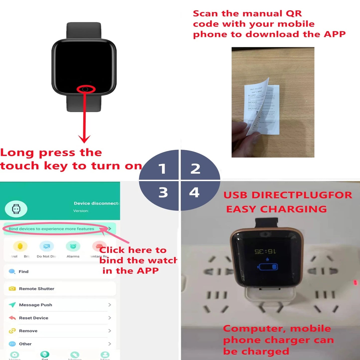 Smart Watch Sport Fitness Bracelet Control Music Message Display Pedometer Bluetooth Connect Smartwatch 116P Alarm Clock Weather