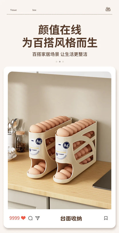 Large Capacity 30 Eggs Holder for Fridge Auto Rolling Egg Organizer, Space-Saving, 4 Tiers Fridge Egg Rack Eggs Dispenser