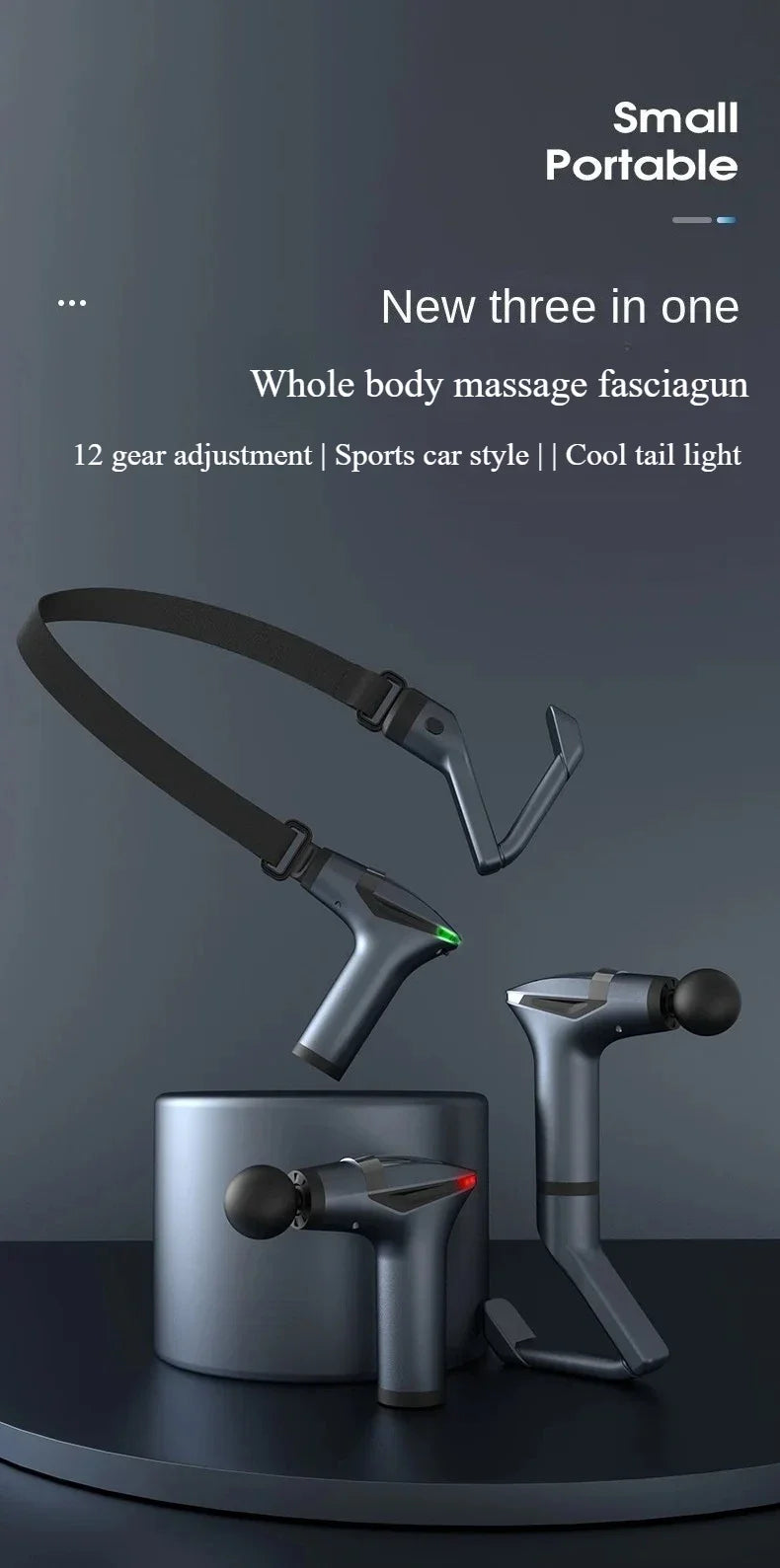 Portable Extended Handle Muscle Deep Tissue 3 in 1 Fascial Percussion Massage Gun Neck and Shoulder Back Vibration Massage Gun