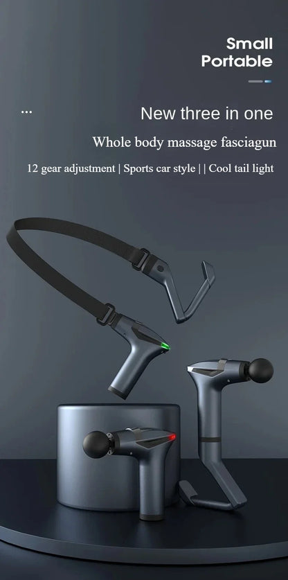 Portable Extended Handle Muscle Deep Tissue 3 in 1 Fascial Percussion Massage Gun Neck and Shoulder Back Vibration Massage Gun
