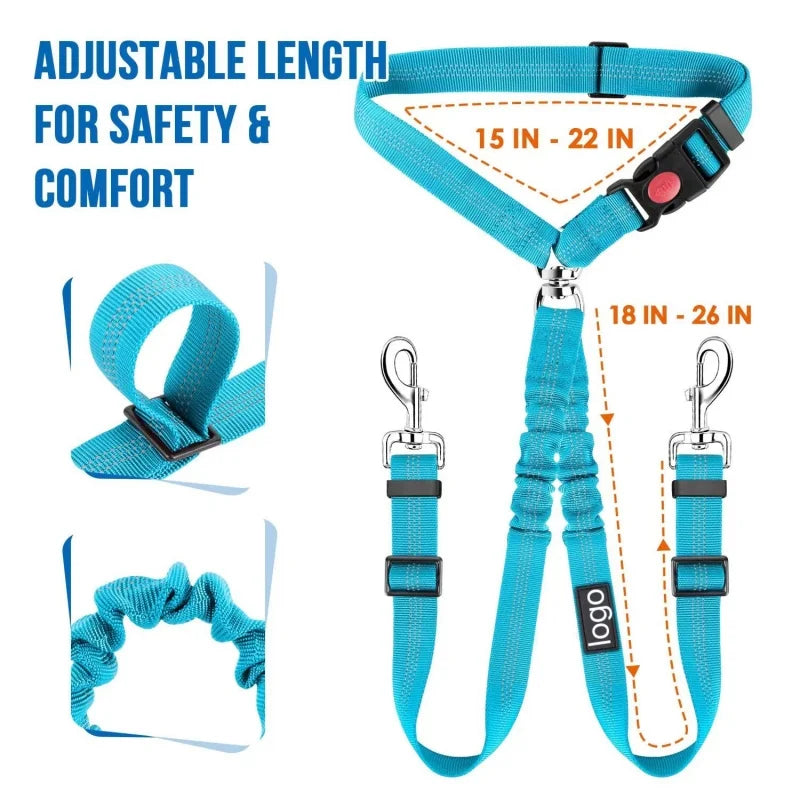OUWO Two Dogs Pet Car Lead Leash Backseat Safety Belt Adjustable Dogs Harness Collar Pet Accessories Pet Supplies