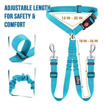 OUWO Two Dogs Pet Car Lead Leash Backseat Safety Belt Adjustable Dogs Harness Collar Pet Accessories Pet Supplies