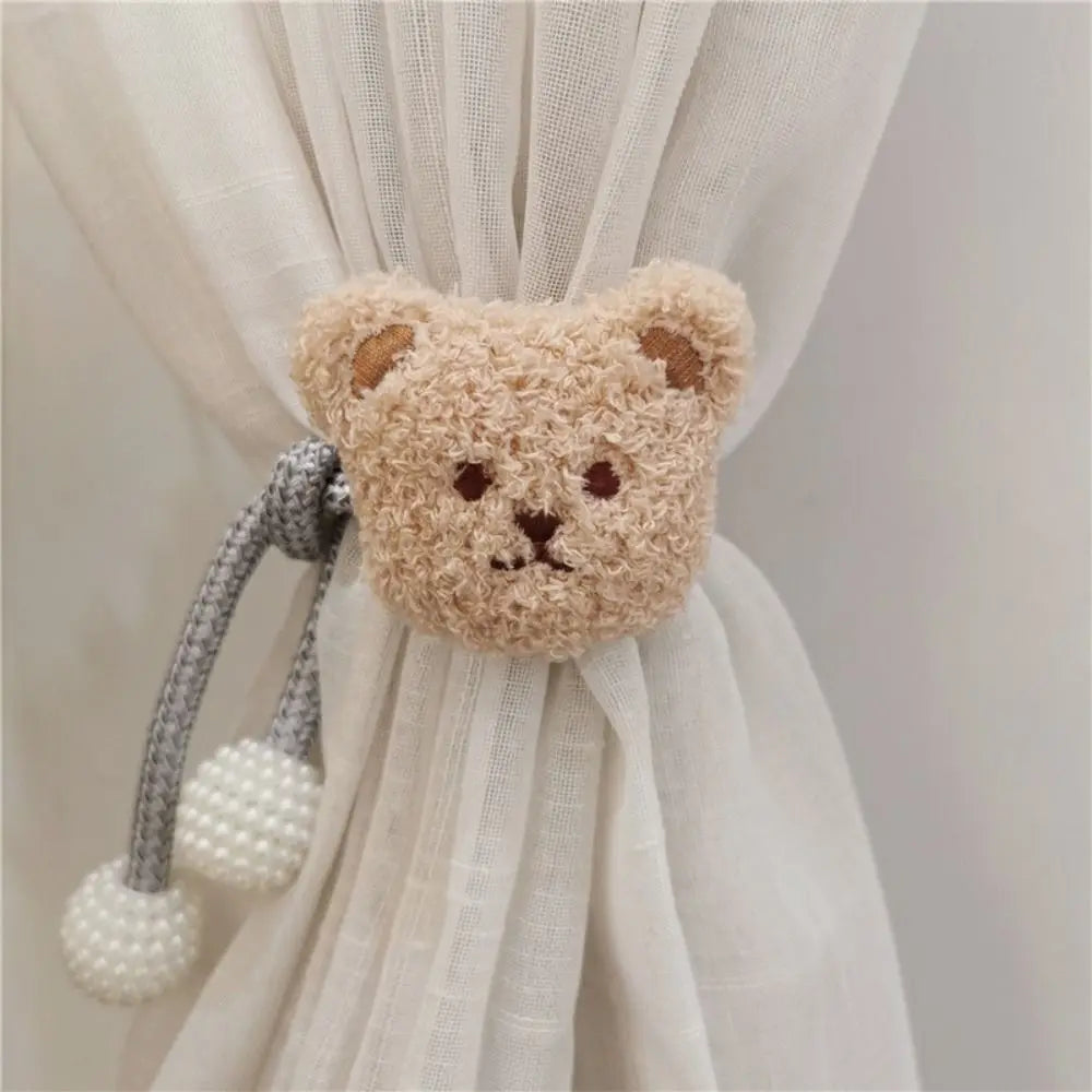 2Pcs Ins Cartoon Bear Curtain Cute Plush Window Curtain Buckles 3D Decorative Bear Curtain Tieback Curtain Accessories