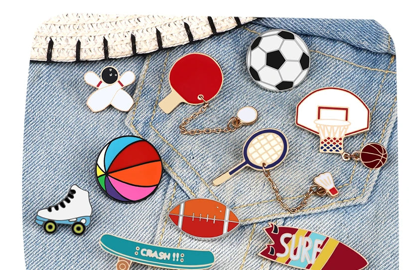 All Love Sports!Healthy Lifestyle Enamel Pins Rugby Basketball Soccer Bowling Brooches Roller Skates Badge Shirt Hat Bag Jewelry