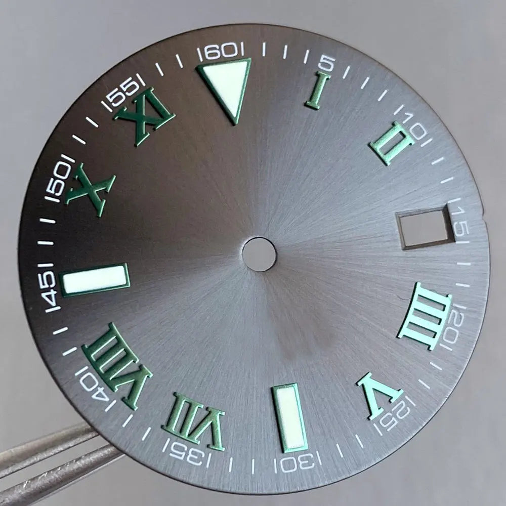 Grey Silver Sunburst 29mm Watch Dial fit NH35 NH35A NH36A Silver/Gold/Rose Gold/Green Roman Numerals Index Hand Set Watch Parts