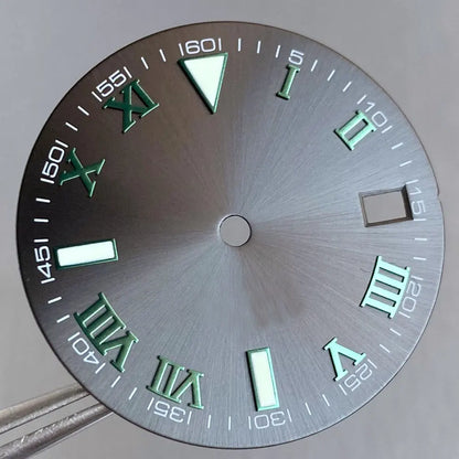 Grey Silver Sunburst 29mm Watch Dial fit NH35 NH35A NH36A Silver/Gold/Rose Gold/Green Roman Numerals Index Hand Set Watch Parts