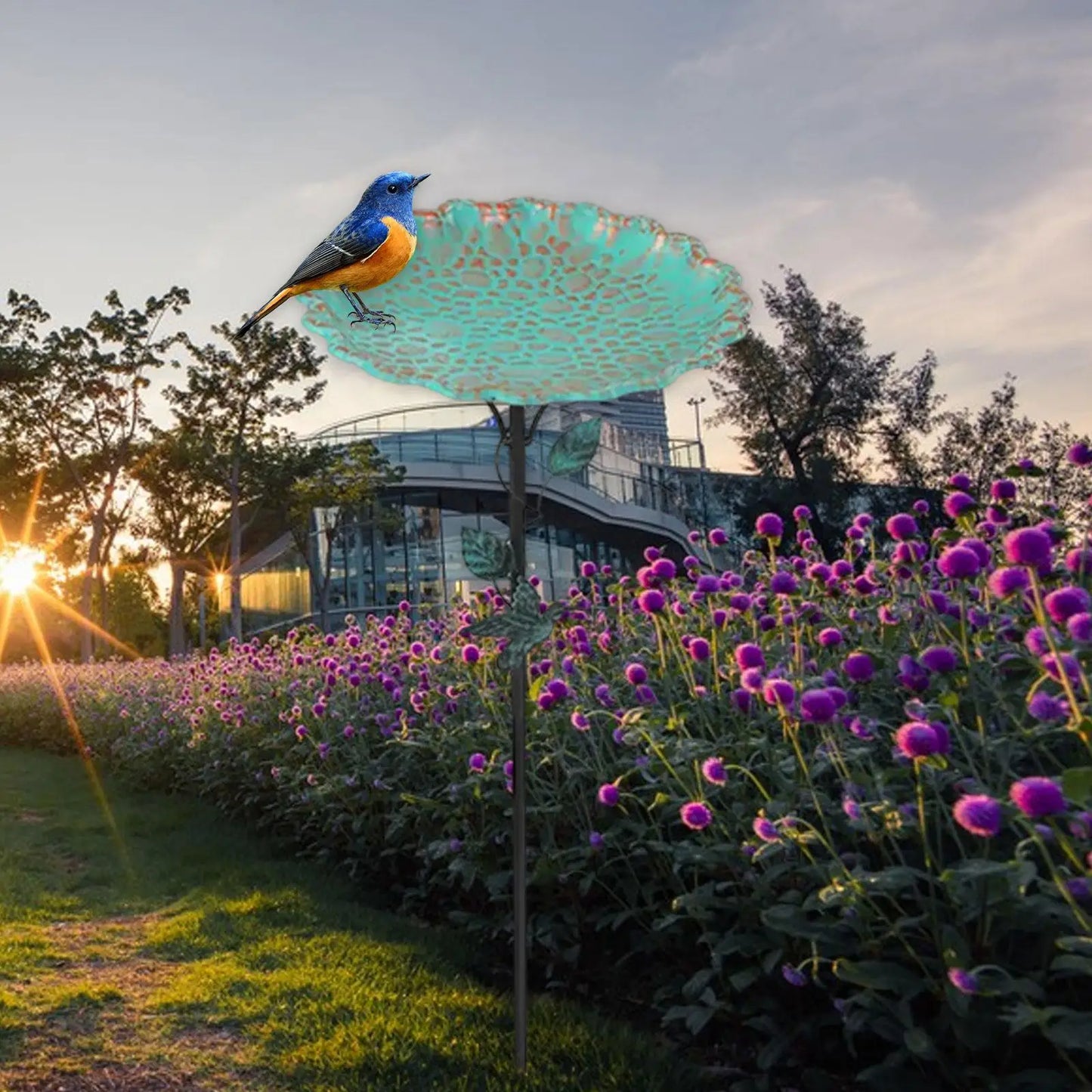 Bird Bath Feeder Bowl 5-Pronged Base Metal Bird Feeder Freestanding Birdbath for Yard Patio Outdoors Garden Iron Pedestal Stake