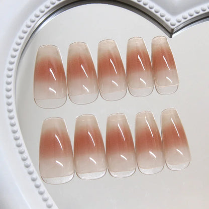 24pcs Press On Nails Ombre Coffin Pink Glossy Artificial Finger Manicure Reusable False Nails For Women Classy Nails