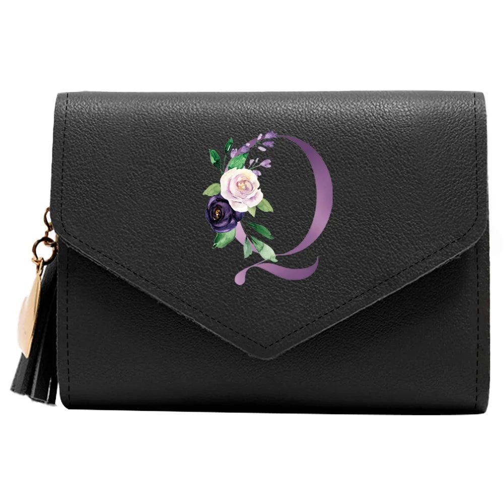 Wallet Women Rfid Blocking Small Compact Luxury Leather Pocket Wallet Ladies Mini Purse with ID Window Purple Letter Pattern