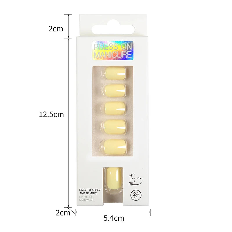 Short Full Press on Nails 24 Pcs False Nails Set Stick on Nails High Quality Reusable Fake Nails Solid Color Design Nail Art