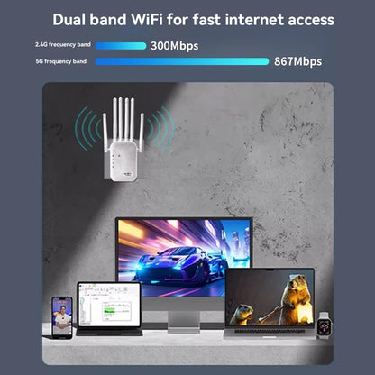 Xiaomi New 1200M WiFi Repeater 2.4G/5G Dual Band Wifi Amplifier Network Expander Range Extender 6 Antenna Wireless Wi-Fi Router