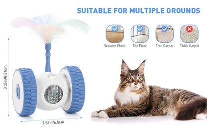 Interactive Cat Toys, Smart Sensing Automatic Cat Toy with Color Light and Feathers Wand, USB Rechargeable Cat Toys for Indoor