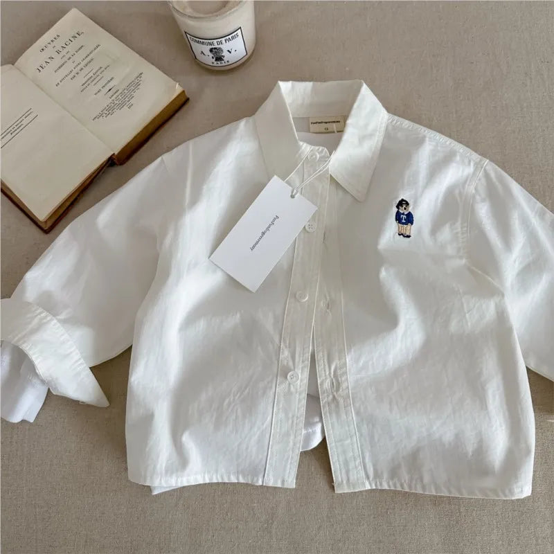 Fashion Baby Girl Boy Cotton Shirt Cartoon Embroidery Infant Toddle Child Spring Autumn Outwear Casual Outfit Baby Clothes 1-10Y