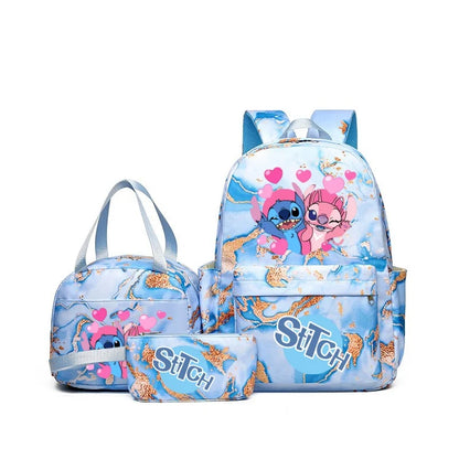 3Pcs Stitch Print Backpack Set, With Tote and Pouch, Large Capacity Lightweight And Breathable Outdoor Knapsack
