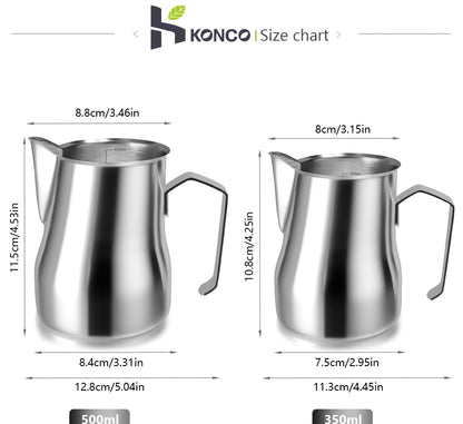 Milk Frothing Pitcher Jug 350/500ML Stainless Steel Coffee Milk Frothing Jug for Espresso Latte Art Barista Steam Milk Jug