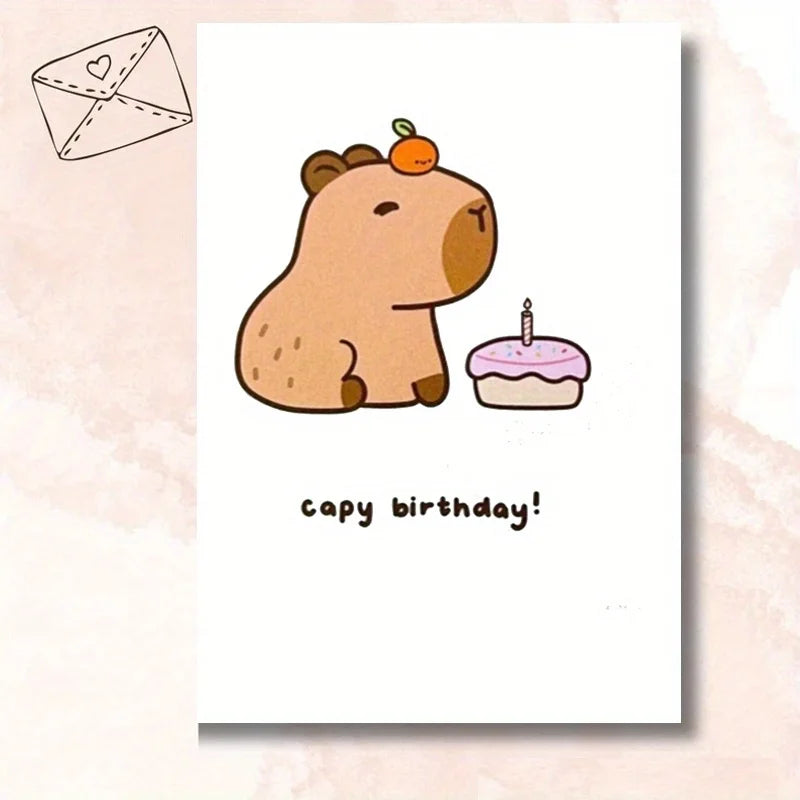 1pc, Happy birthday card, funny birthday card, friendship card, strong friendship, capybara, cake, pun card.