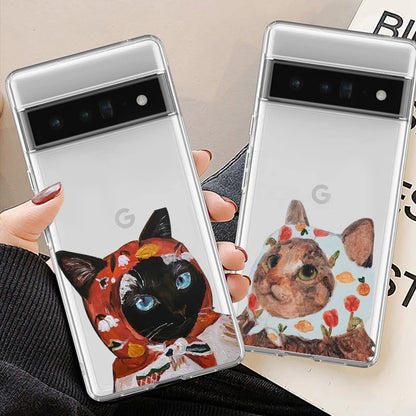 For Google Pixel 8A Vintage Animals Cat Clear Case For Google Pixel 6 6A 7 7A Pro Google Pixel 8 Pro 5G Transparent Cover Fundas