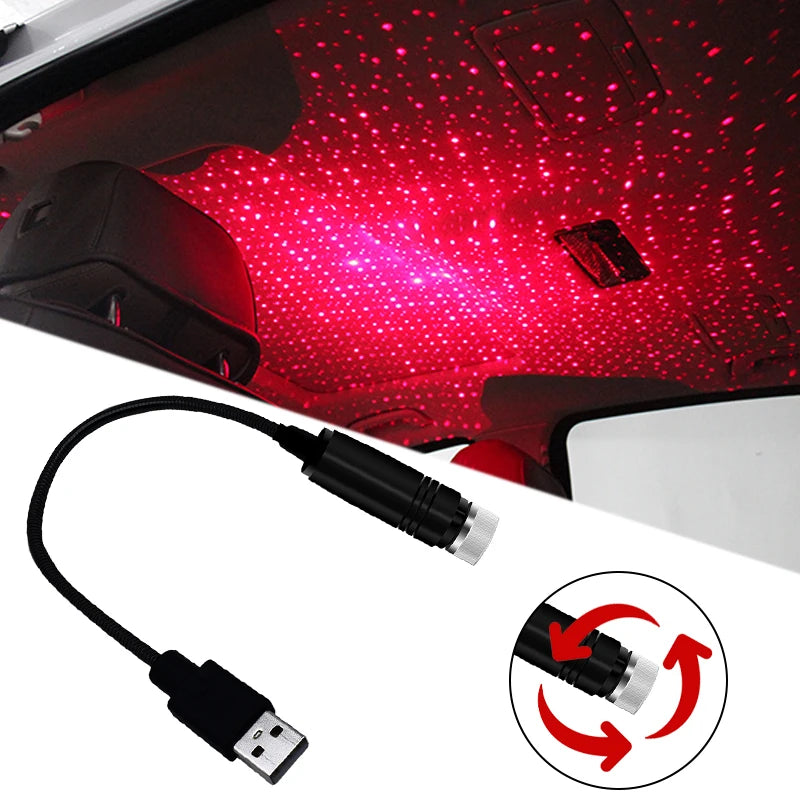 USB Decorative Lamp Adjustable Car Interior Decor Light Romantic LED Car Roof Star Night Light Projector Atmosphere Galaxy Lamp