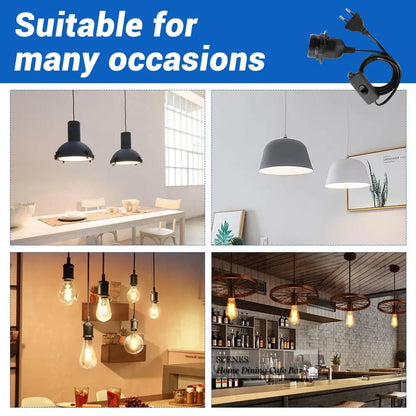 Full Teeth Lamp Base 1.8m 3.5m Power Cord Cables E26 E27 Holder With Switch Wire For Pendant Led Bulbs Fixture Hang lamp EU Plug