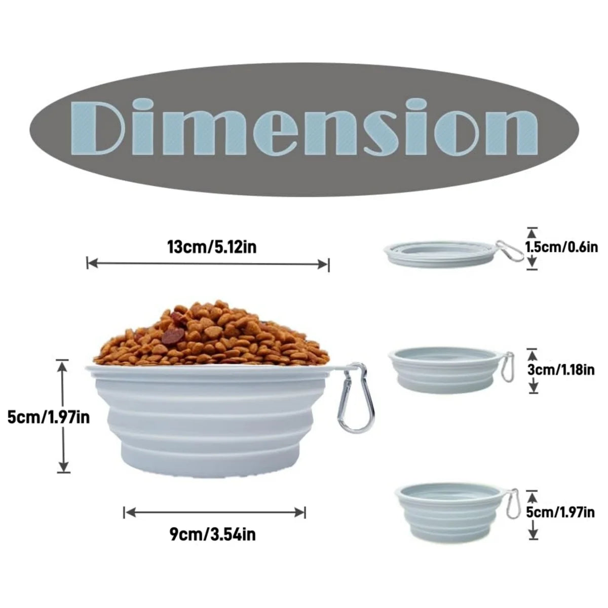 2pcs Collapsible Pet Silicone Dog Food Water Bowl Outdoor Camping Travel Portable Folding Supplies Dishes with Carabiner