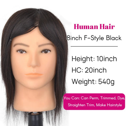 100% Human Hair Male Mannequin Head With Hair Beard Practice Manikin Hairdresser Cosmetology Training Doll Head For Hair Styling