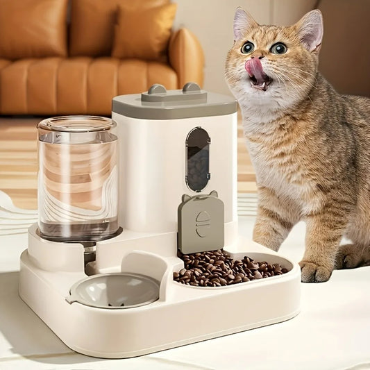Automatic Dog Cat Feeder and Water Dispenser, No Battery Needed, 2-in-1 Integrated Food Feeder and Water Bowl Set, Pet Feeder
