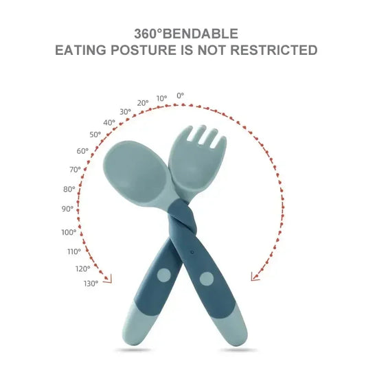 1 Pair Silicone Spoon for Baby Bendable Soft Fork Children Feeding Training Tableware Silicone Soft Fork Spoon Set Tableware